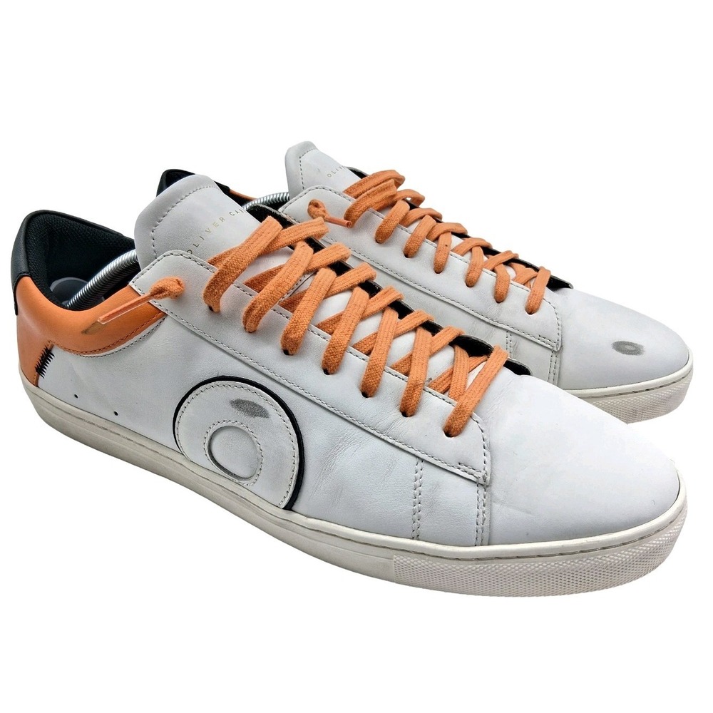 Oliver Cabell Shoes Mens 13 Wht Orange Leather Casual Distressed Low Top Sneaker